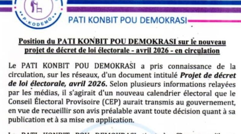 PATI KONBIT POU DEMOKRASI dénonce un projet de décret électoral « anti-démocratique » et appelle à sa révision urgente