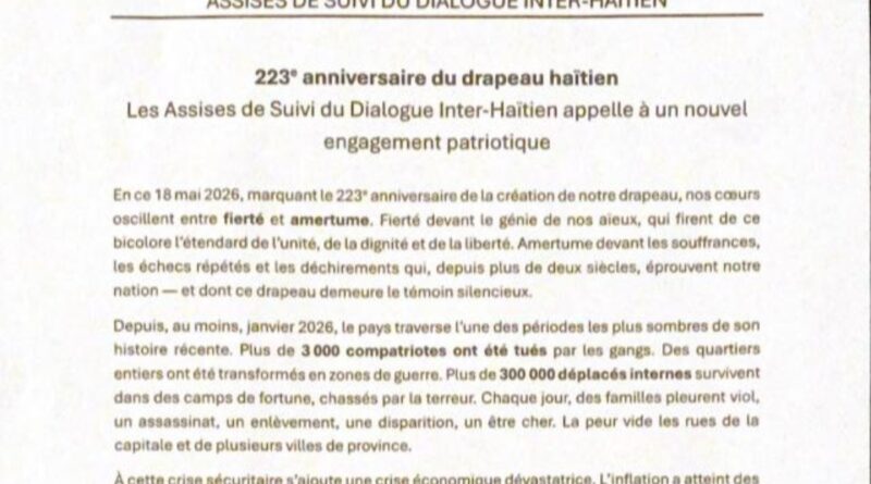 223e anniversaire du drapeau : les Assises du Dialogue Inter-Haïtien lancent un cri d’alarme