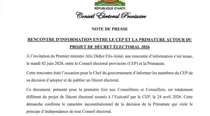 Décret électoral 2026 : Le CEP conteste la démarche de la Primature et dénonce une atteinte à son indépendance