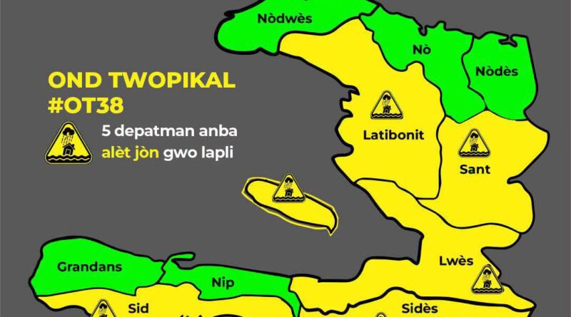 Fortes pluies : cinq départements d’Haïti placés en vigilance jaune après le passage de l’onde tropicale issue de Dolly
