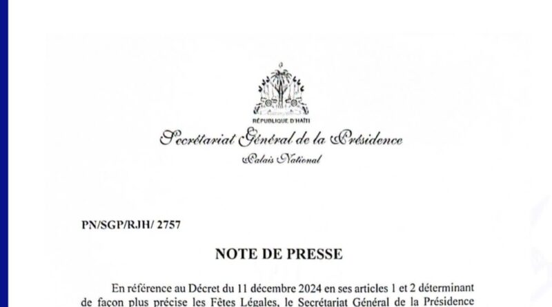 Jours fériés : les activités seront suspendues les 14 et 15 août en Haïti