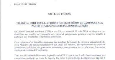 CEP : 88 partis et 17 groupements politiques obtiennent leur numéro de campagne par tirage au sort