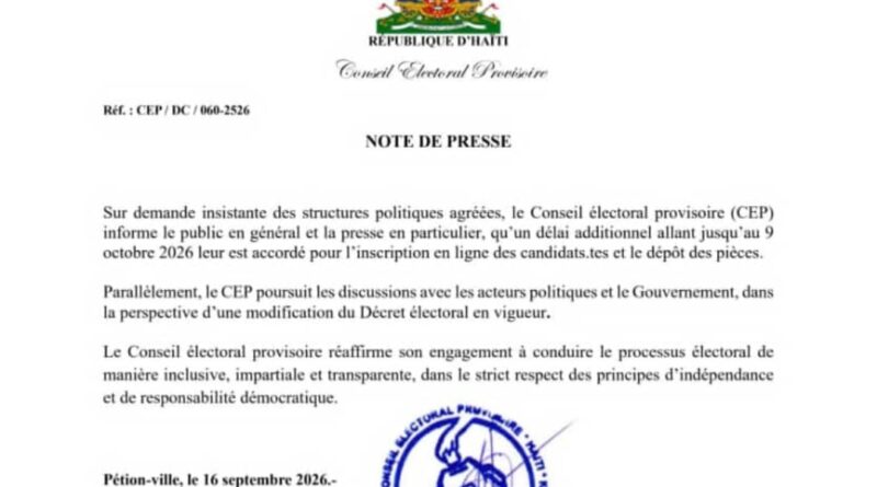 Élections 2026 : Le CEP accorde un nouveau délai aux candidats pour compléter leur inscription