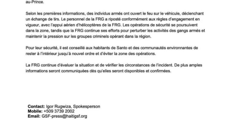 Santo : yon machin Fòs Represyon Gang yo sibi yon atak ame nan Kwadèboukè