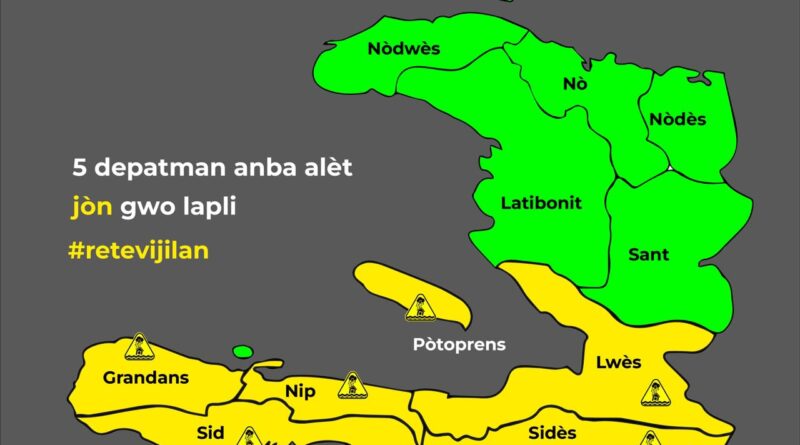 Ayiti-Meteyo: Alèt jòn dekrete sou senk depatman nan peyi a