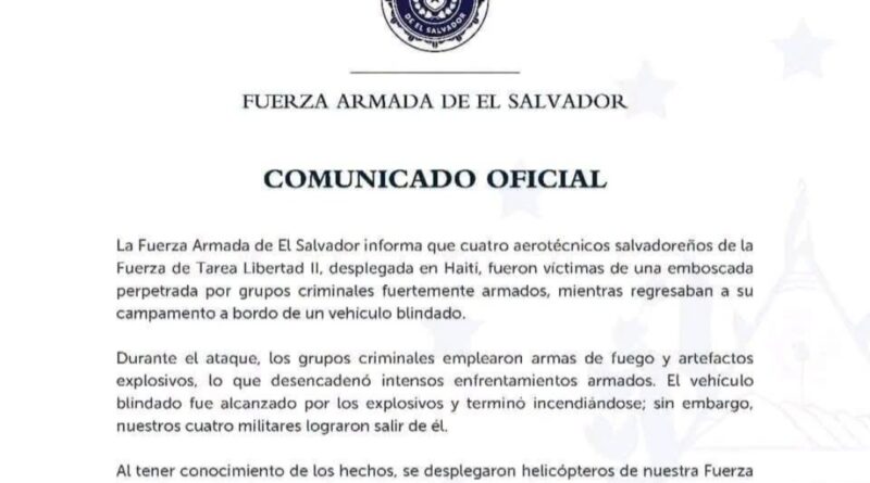 Santo 17 : Lame Salvadò konfime disparisyon kat militè li yo apre yon anbiskad